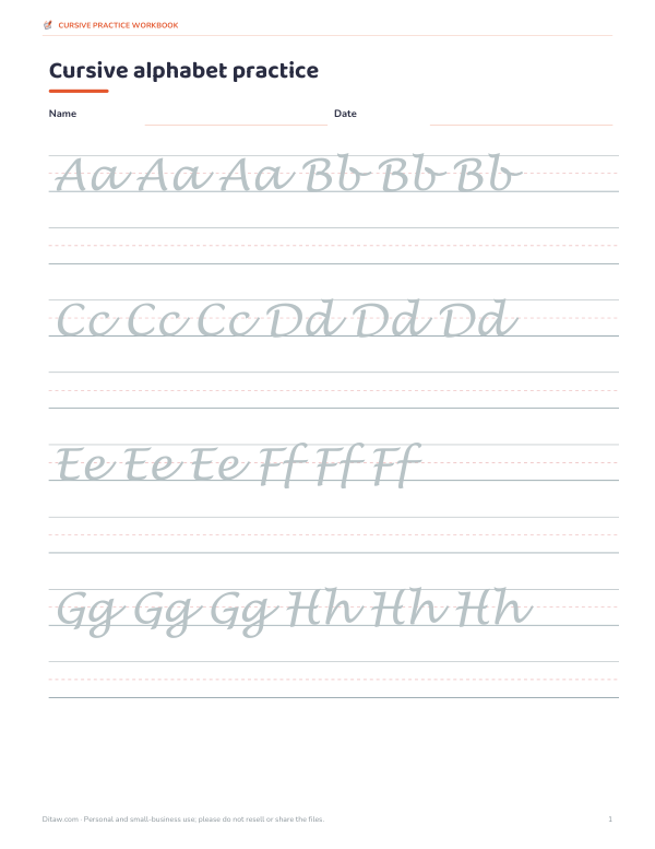 Preview of Printable Cursive Alphabet Tracing PDF