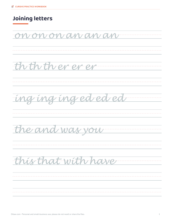 Preview of Printable Cursive Joining Practice Sheet
